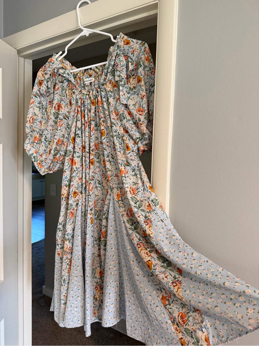 Smocked Floral Midi Dress - Light Blue